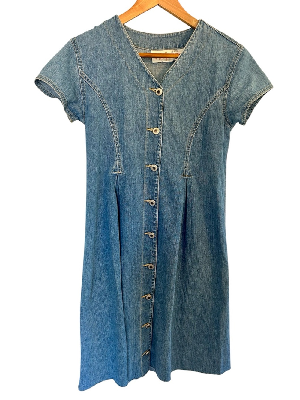 Vintage Denim Button Front Dress 100% Cotton Size 6/Small Blue Jean Country
